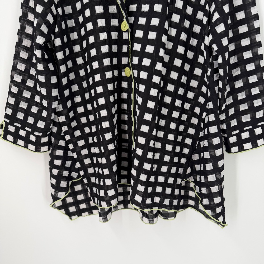 Ali Miles Sheer Jacket Size Large Black White Gingham Artsy Lagenlook Modern - Picture 4 of 7
